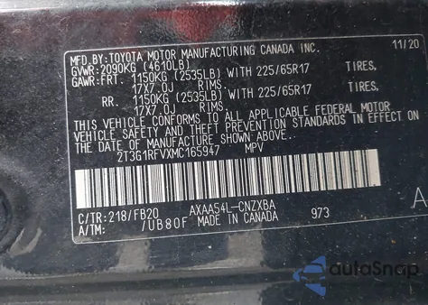 2021 Toyota Rav4 Le from USA, damaged, VIN 2T3G1RFVXMC165947